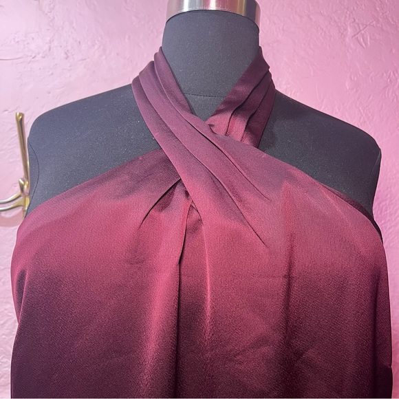 SOLD BHLDN NWT Ruby Twist Halter Satin Gown Plus Size 22 Dark Berry Bridesmaid - Picture 7 of 16